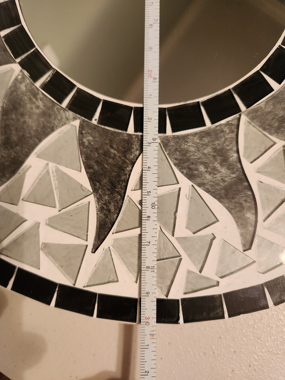 Round Mosaic Sunburst Wall Mirror - Black and White - Picture 3 of 3